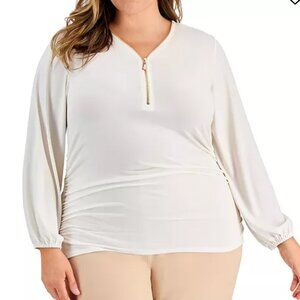 NEW! JM Collection Desert Bliss Blouse 4X Neo Natural MSRP: $59.50 Ruched Zipper